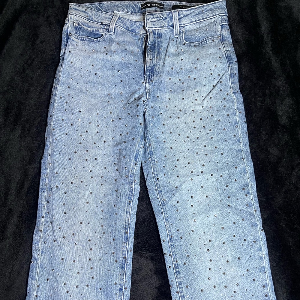 GUESS Diamond Stud Straight Leg Jeans